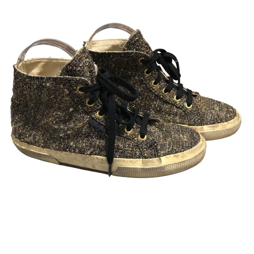 Superga X Man Repeller High-Top Sneakers Gold Tweed Lace Up 37.5 US 7